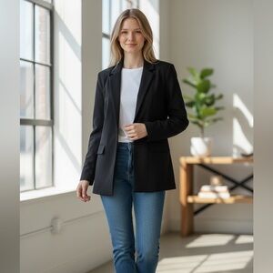 Liverpool Los Angeles Black Boyfriend Blazer Open Front Tailored Jacket EUC